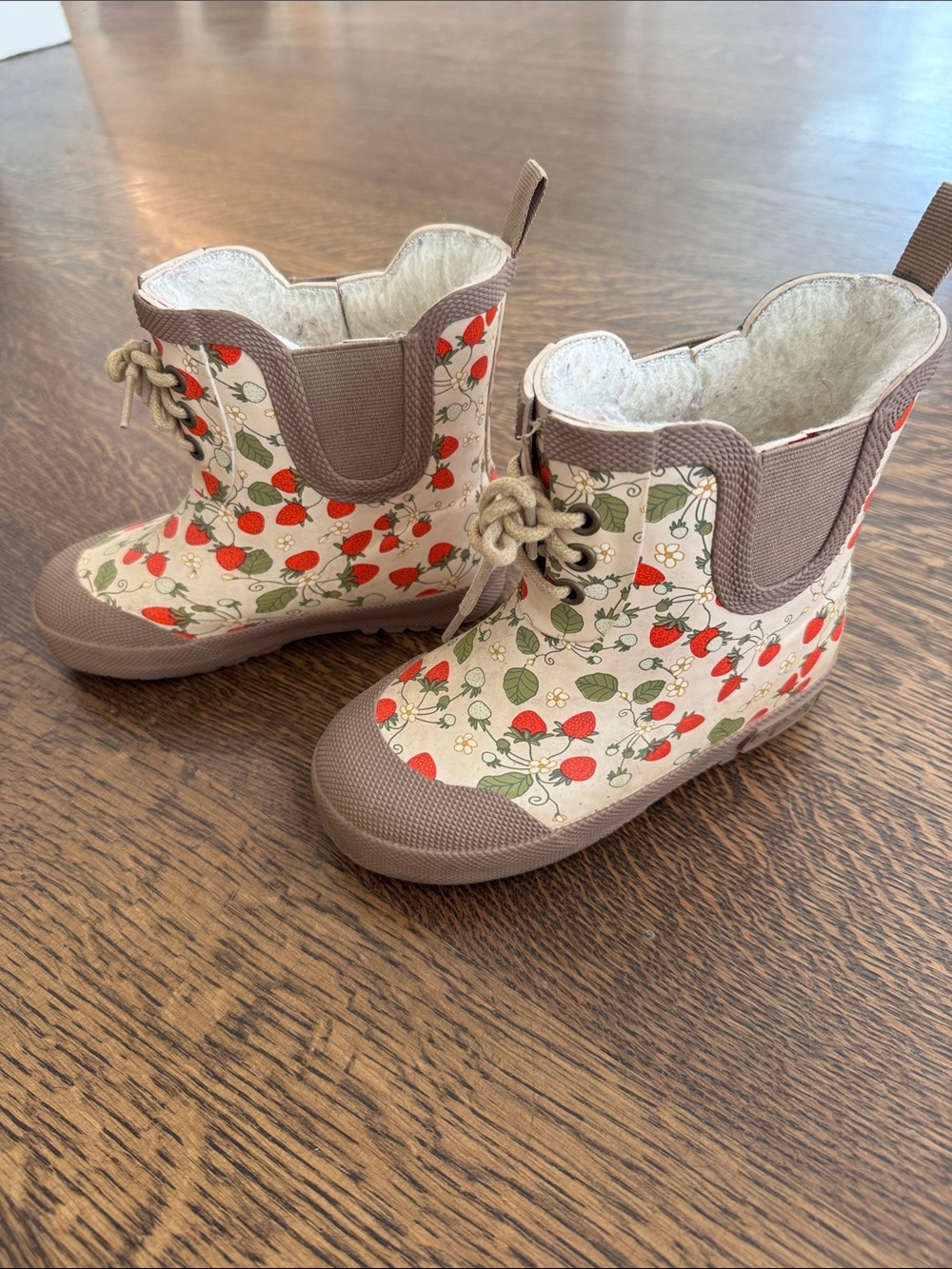 Kids Strawberry Print Rain & Snow Boots - fleece lined